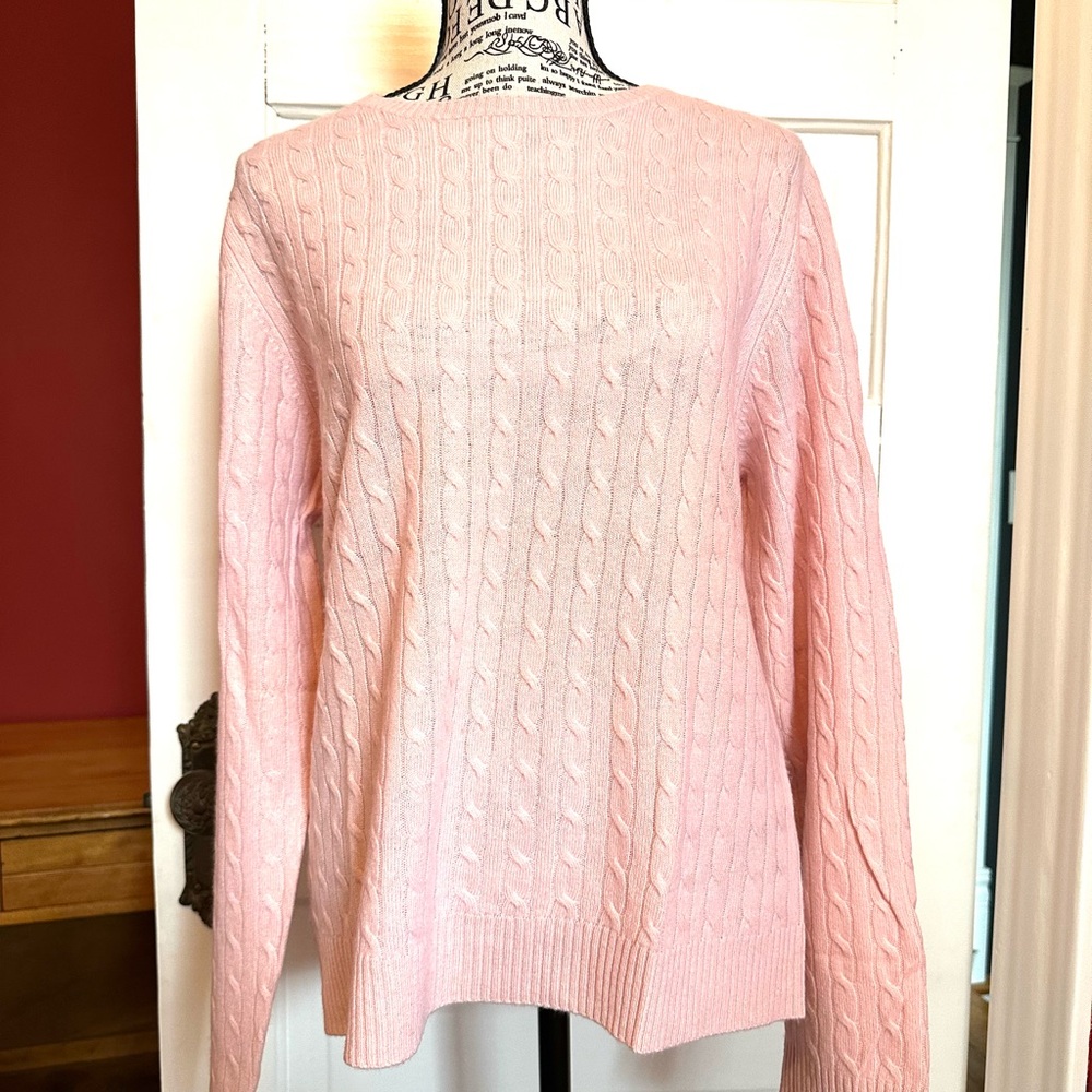 💖NWOT Tweeds 100% Cashmere Baby Pink Cable Knit Sweater, size XL - Picture 2 of 7
